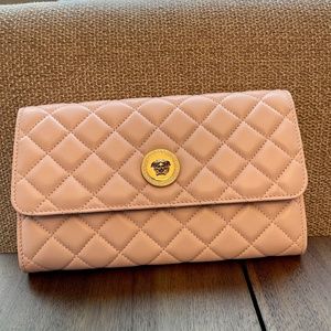 New Versace Pink Medusa Head Quilted Leather Wallet on Chain Crossbody Bag